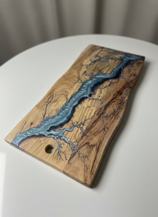 Lifestyle image resin board used for cheese and grazing display handcrafted by Fractal Flow Designs East Gippsland Australian made