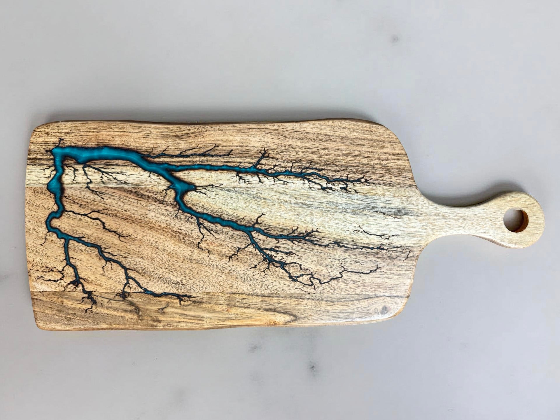 Teal resin art rectangle cheese paddle luxury grazing board east gippsland artisan design