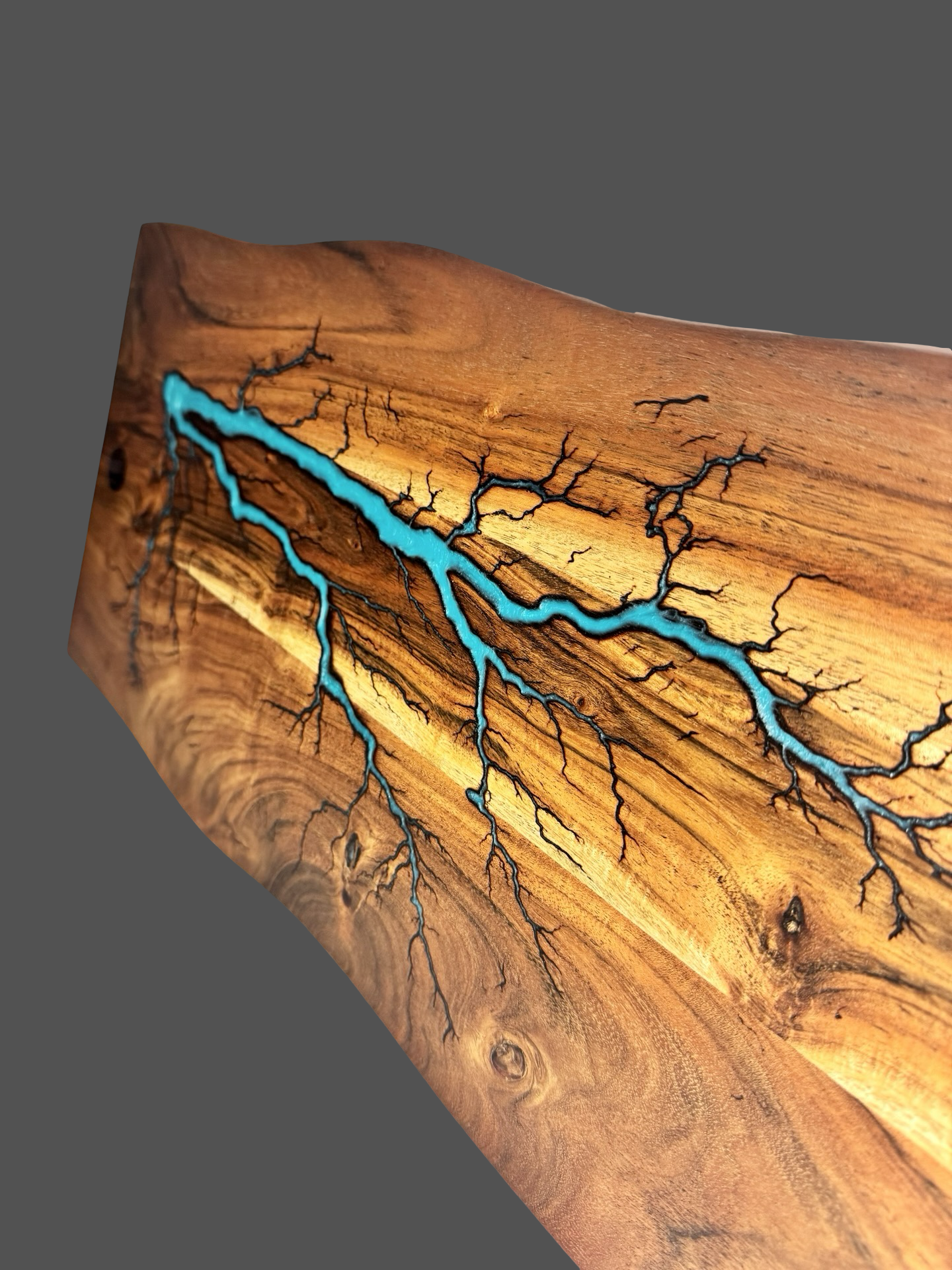 Fractal Flow Designs live edge resin board – premium Australian timber serving platter with fractal burning, handmade in Victoria, ships nationwide.