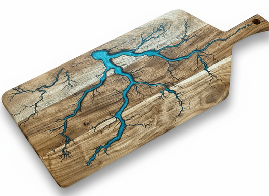Australian Resin Boards – large grazing paddle handcrafted in Bairnsdale, Victoria by Fractal Flow Designs, 720mm x 300mm timber board with bold resin inlay, ideal for grazing platters, BBQ spreads, and gourmet entertaining, ships Australia-wide. 