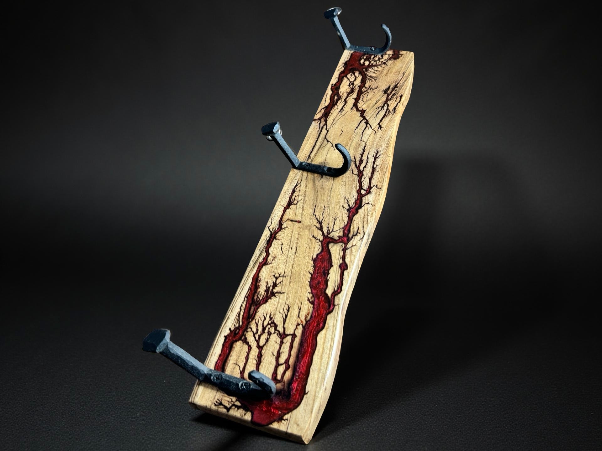 Red resin coat rack with artisan timber finish, handcrafted home décor Australia