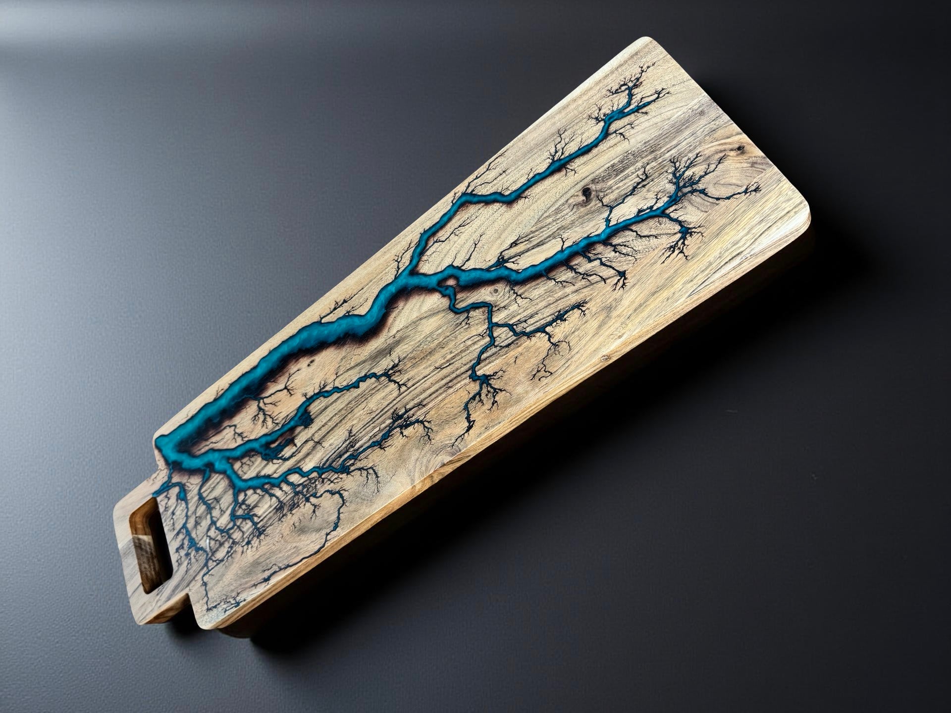 Handcrafted emerald green resin grazing board with premium artisan fractal burning detail Australia