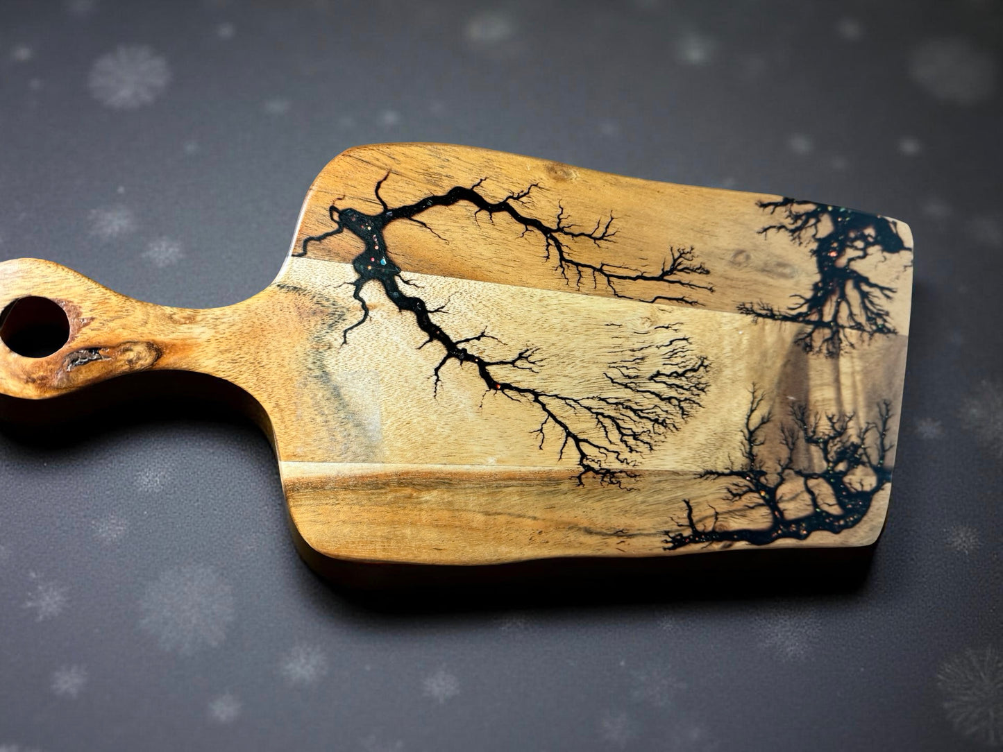 Luxury cheese board with food safe resin inlay by Fractal Flow Designs Australia