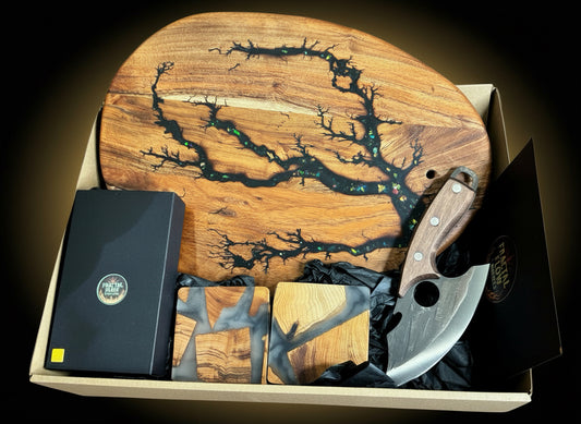 Resin board and knife gift box set handmade by Fractal Flow Designs Australia