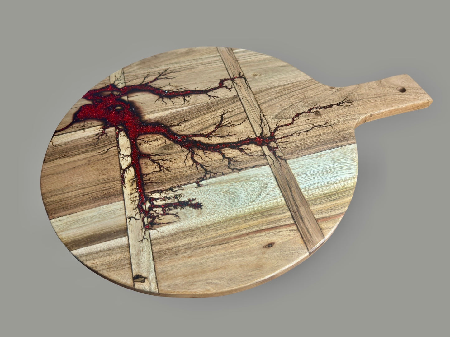 Red flash resin art cheese board sustainable timber serving board from East Gippsland