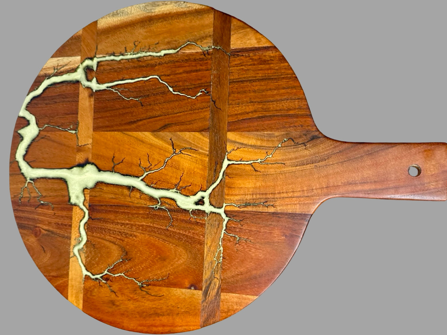 Handcrafted resin art round cheese board, unique Australian timber board for gifting and serving