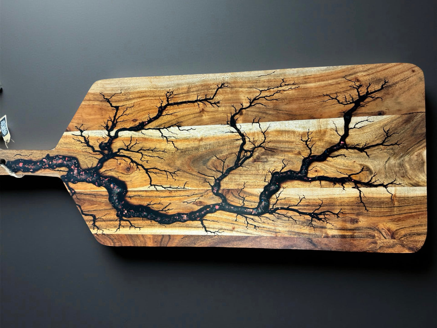 Large resin and timber serving paddle by Fractal Flow Designs premium grazing board Australia
