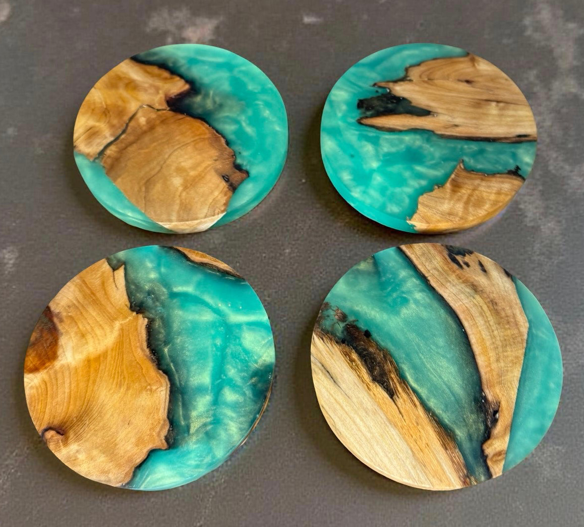 Green resin timber round coaster Australian made resin boards Australia