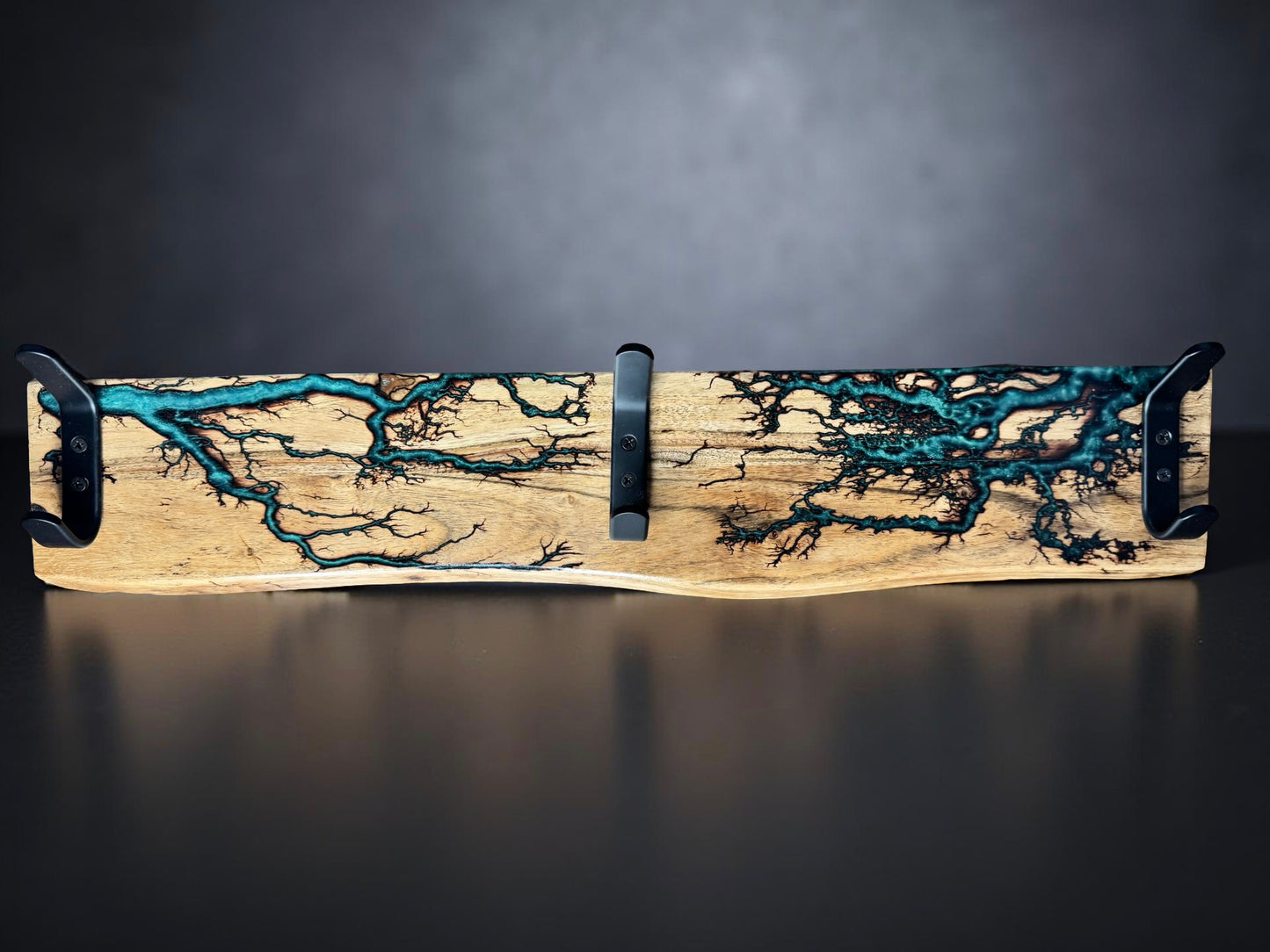 Green resin coat rack glowing with fractal detail, handcrafted in Victoria