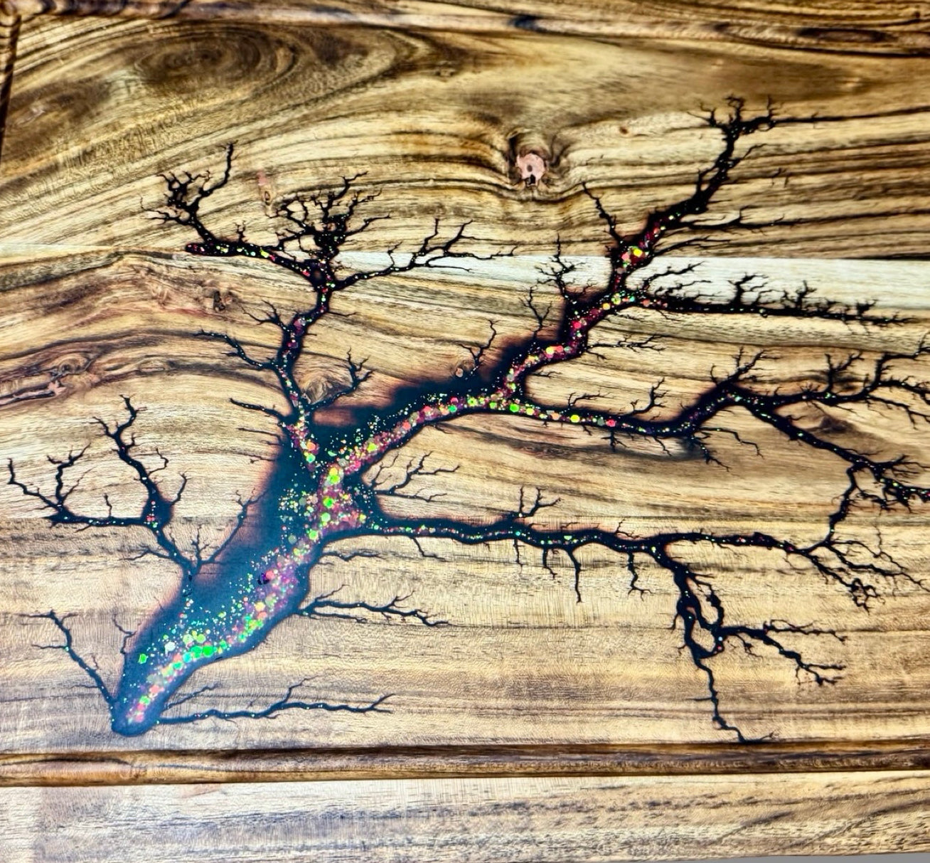 Resin chopping and carving board – Australian-made timber board with fractal burning details, crafted by Fractal Flow Designs in East Gippsland - Vic 