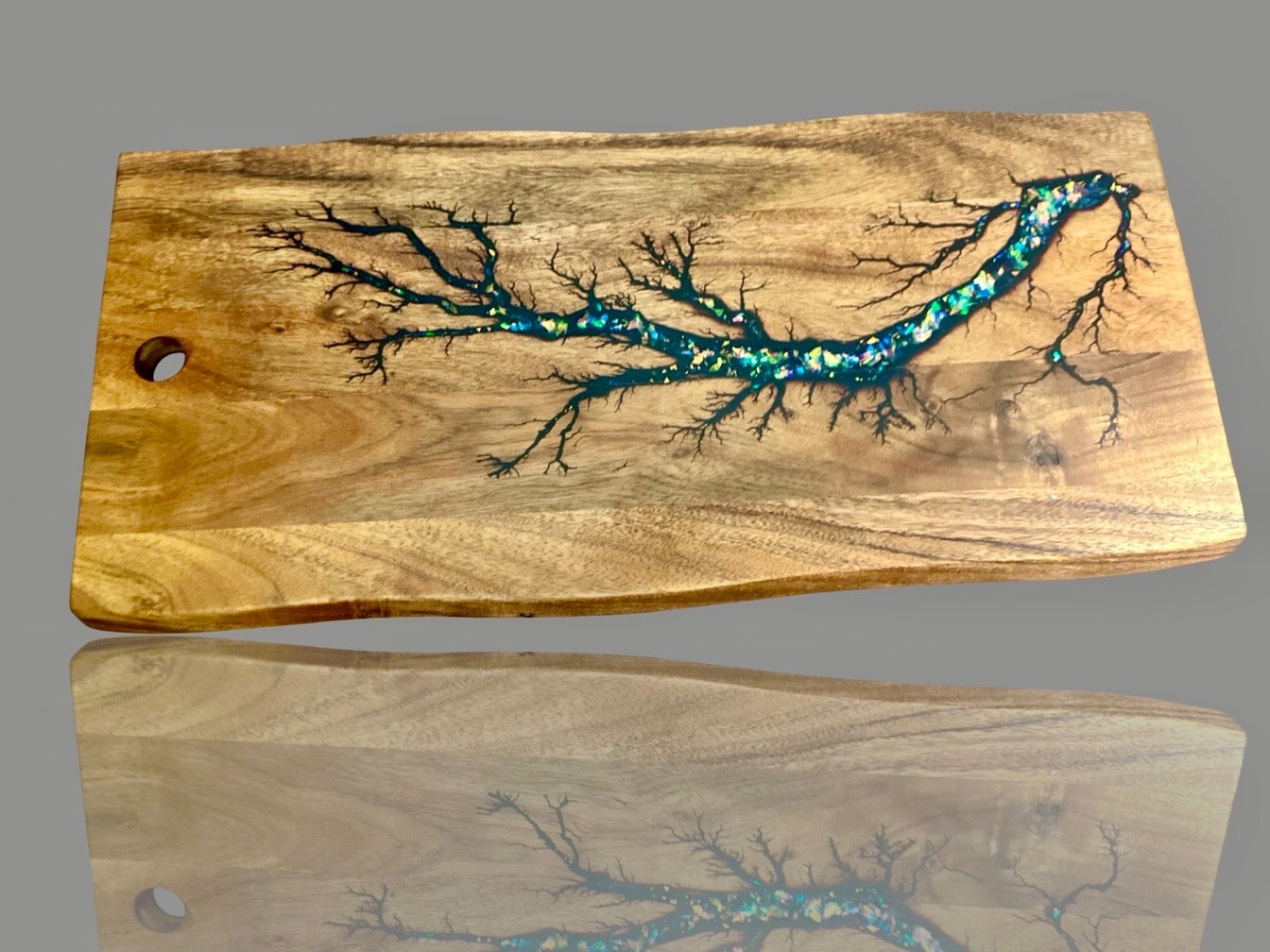 Australian live edge resin platter – handmade timber serving board by Fractal Flow Designs