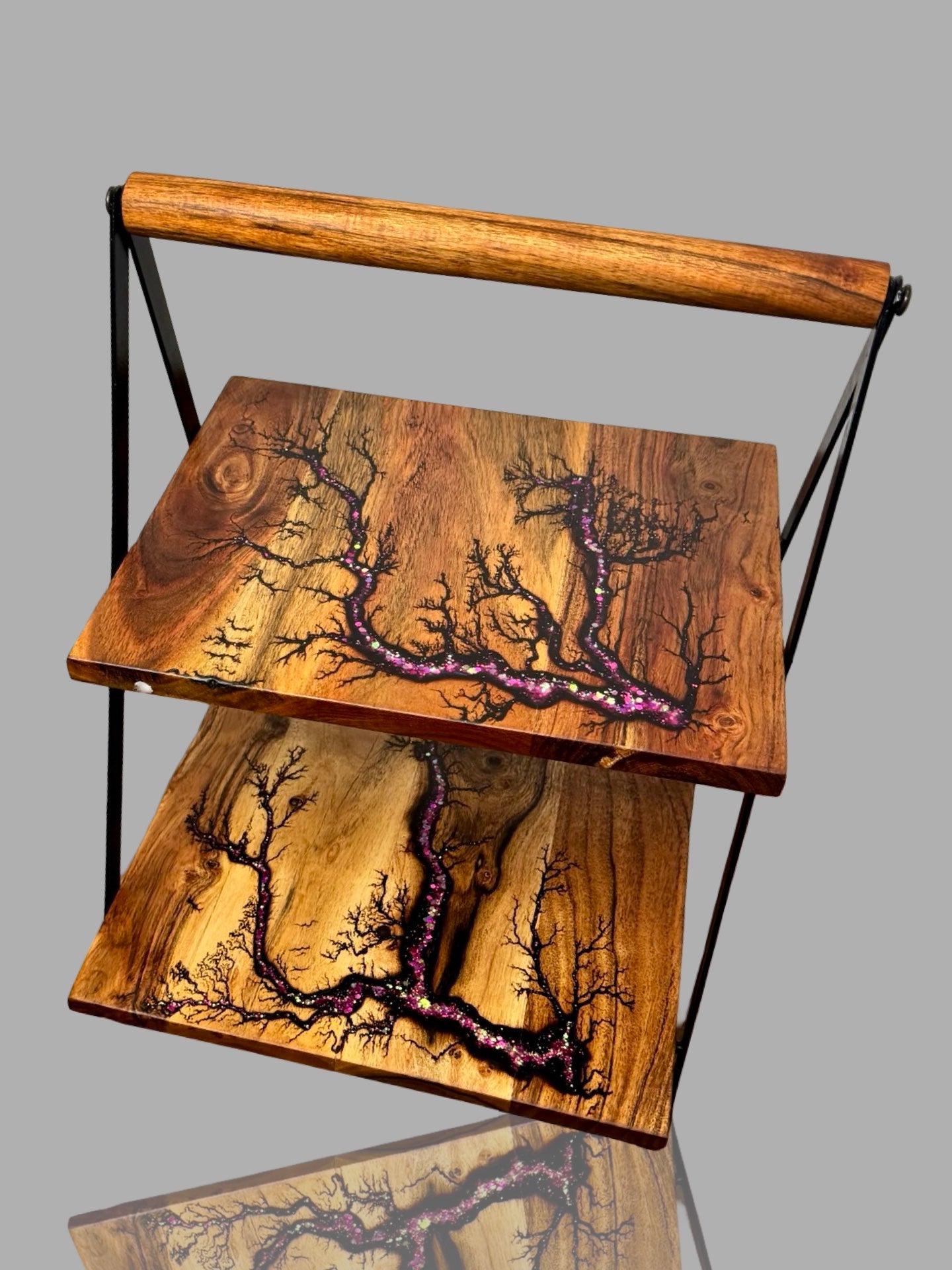 Two-tier resin and timber cake stand, artisan serving piece crafted in East Gippsland