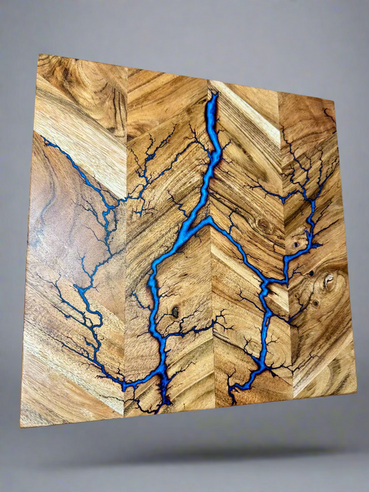 Fractal Flow Designs resin chopping board handcrafted in Bairnsdale, Victoria. Premium Australian timber board with resin artistry, perfect for daily kitchen use, entertaining, and gift occasions.