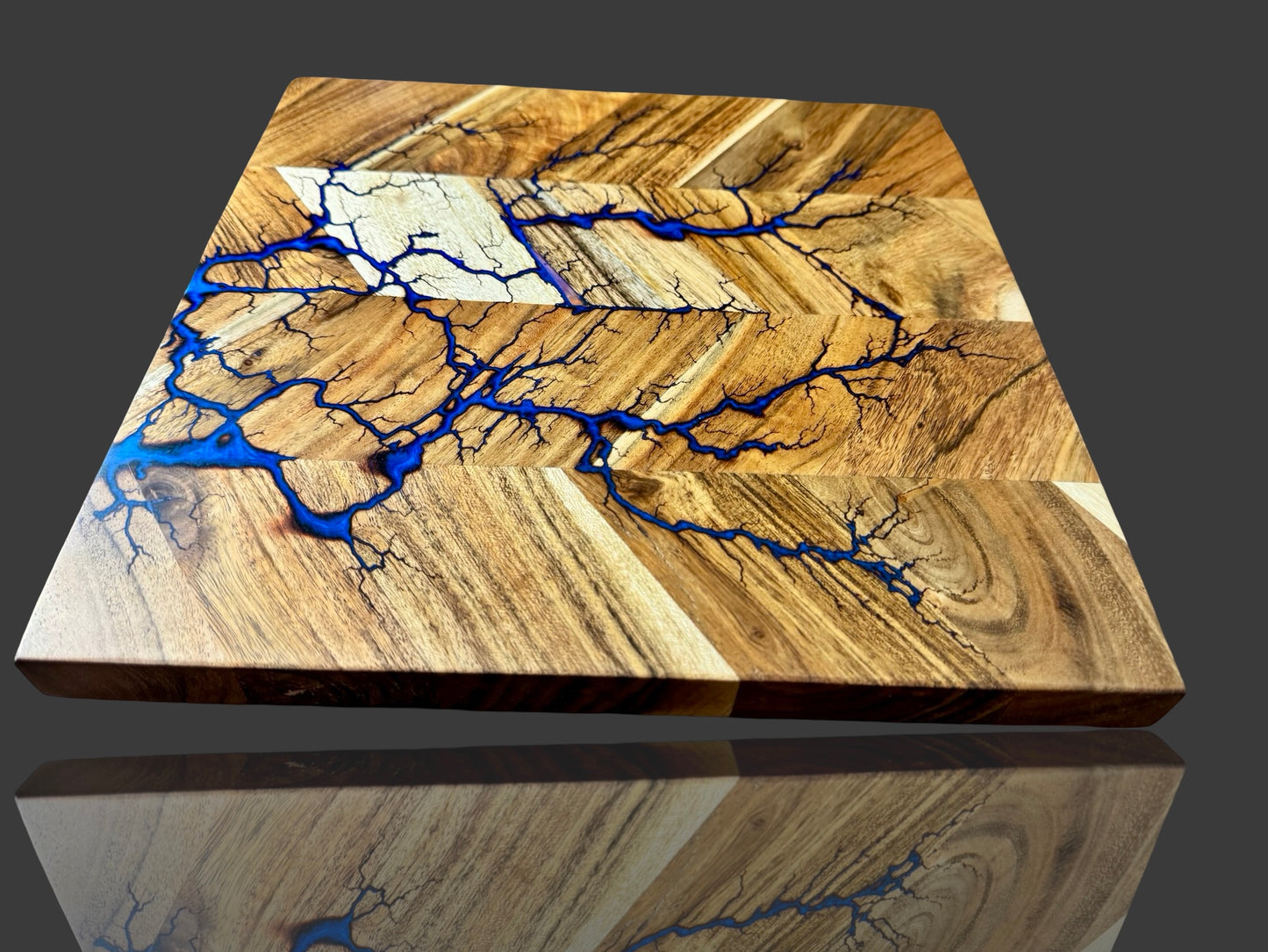 Fractal Flow Designs resin chopping board, artisan-crafted in Bairnsdale, Victoria. Premium Australian hardwood board with resin artistry, perfect for entertaining and gift occasions.