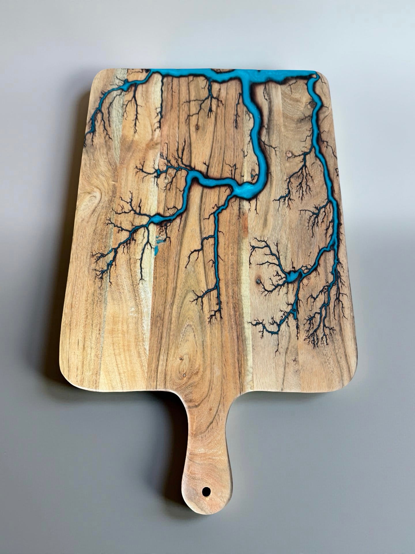 Large acacia cheese paddle lagoon blue resin art resin boards Australia premium grazing board style