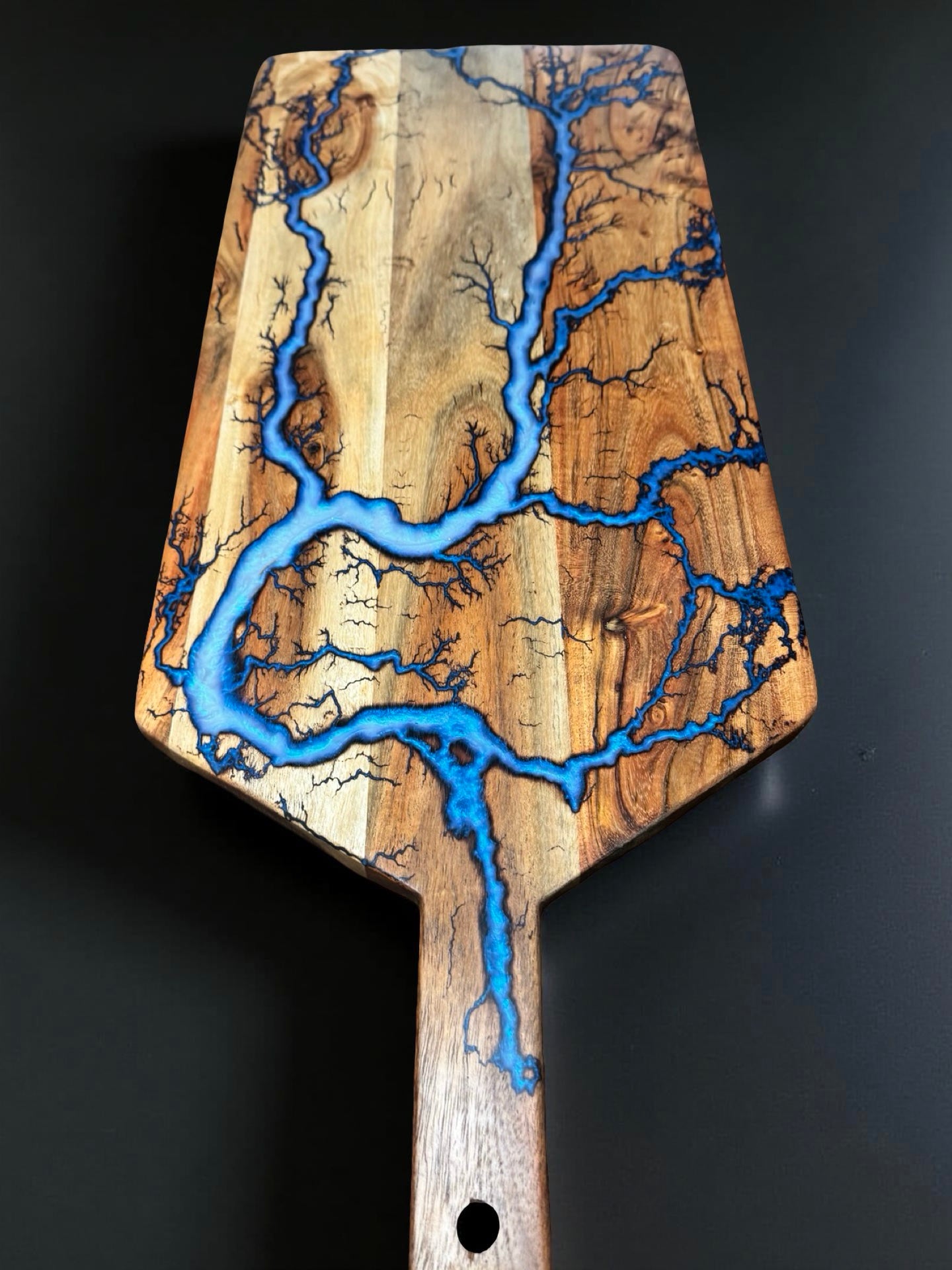 Iridescent blue resin paddle board 740 x 300mm handcrafted Australian timber premium serving board