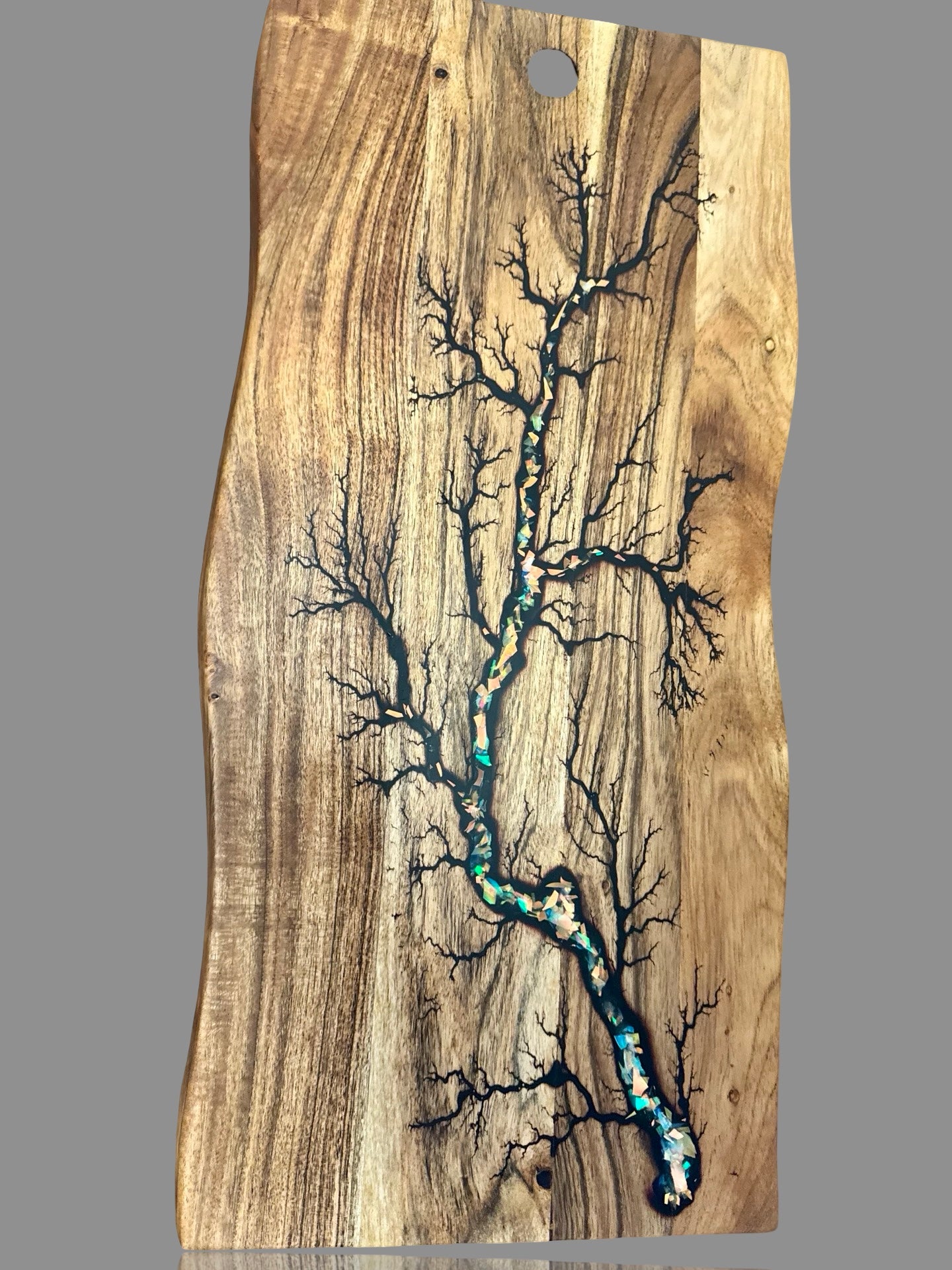 Visually amazing live edge resin charcuterie platter, handcrafted grazing board from Australian wood, ships Australia-wide from Fractal Flow Designs
