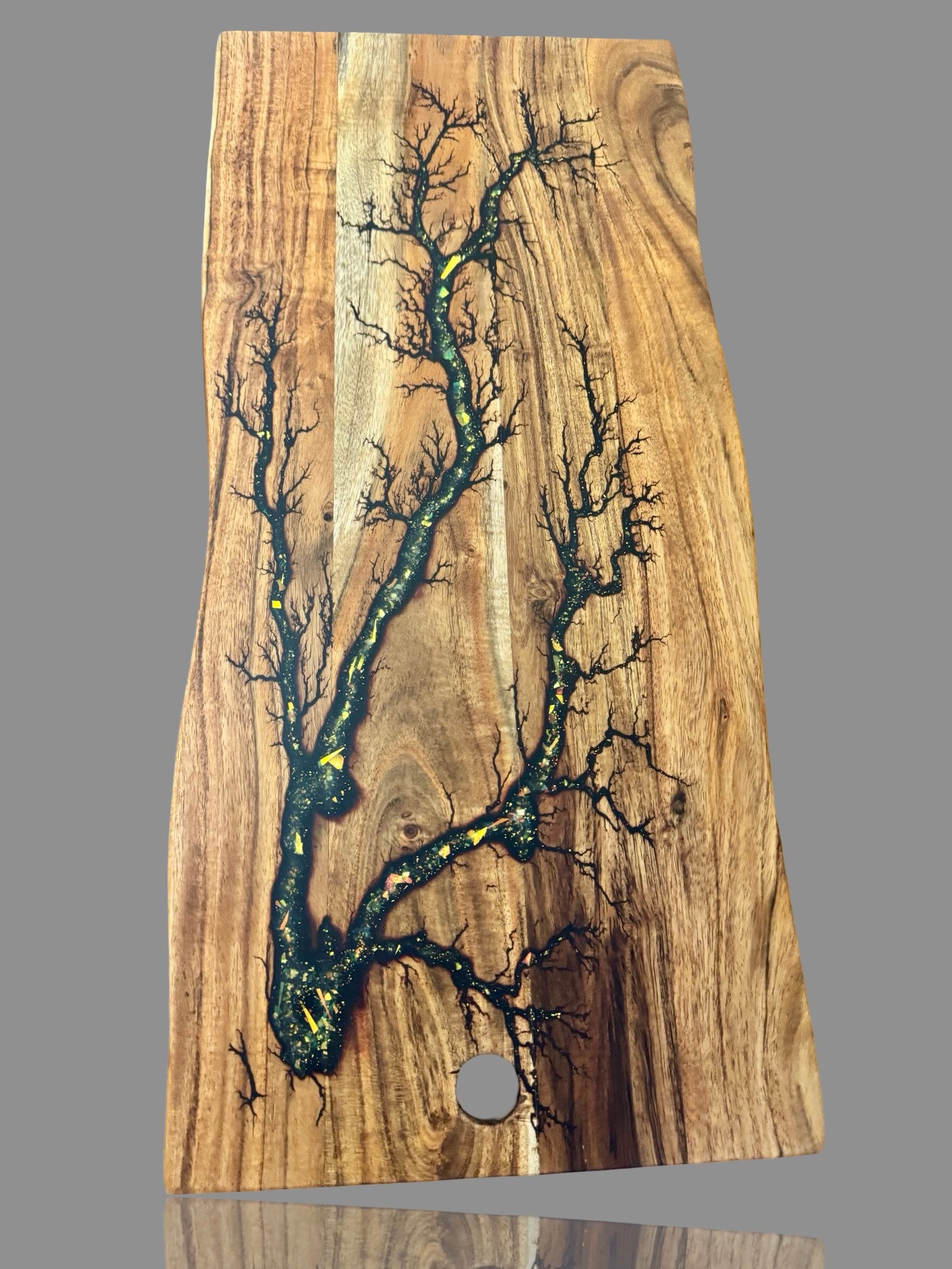 Premium handmade live edge serving board with resin detail, rustic Australian grazing platter ideal for entertaining, home decor, or gourmet kitchen gifts