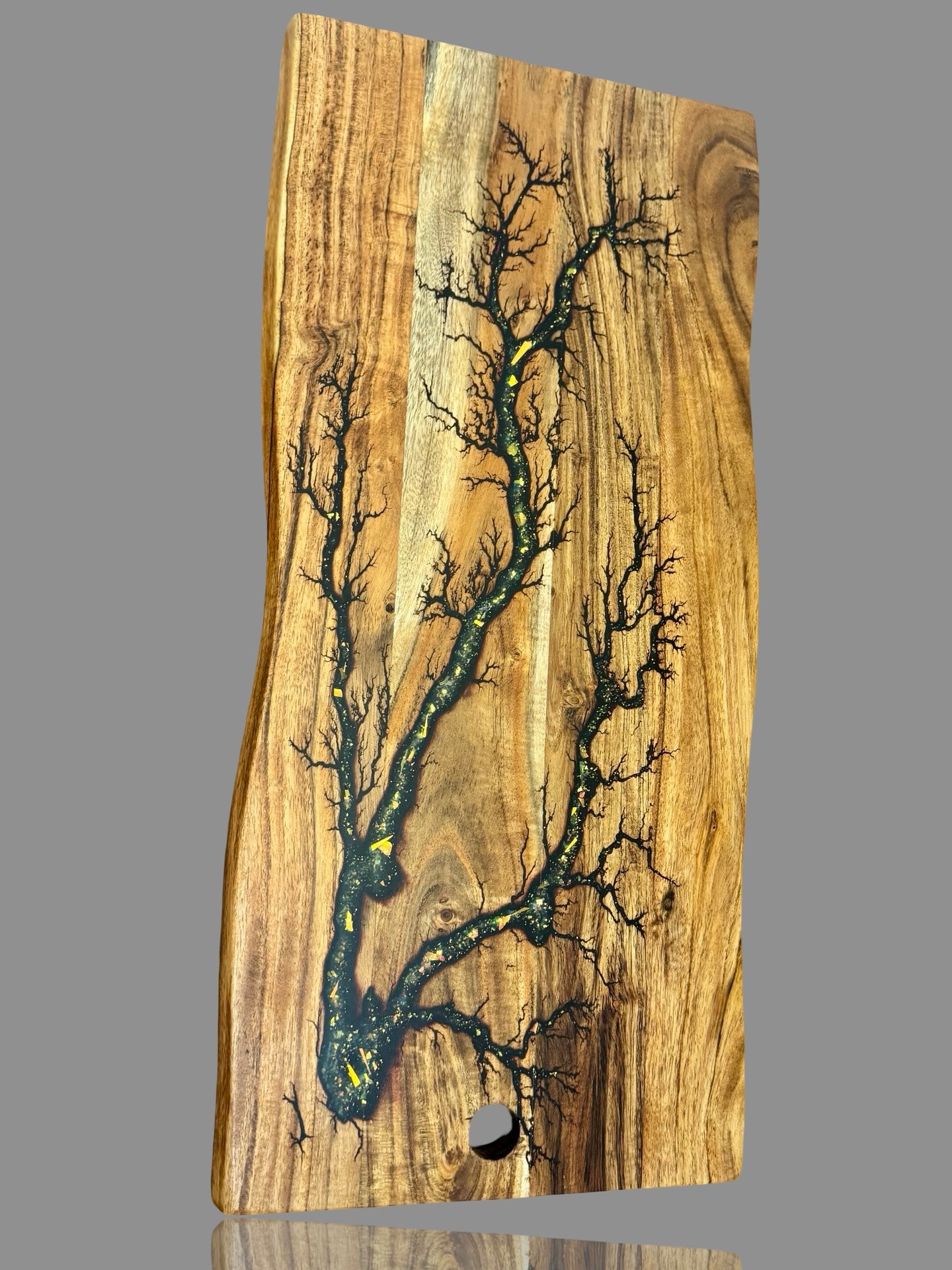 Fractal Flow Designs Australian resin board, natural timber live edge charcuterie platter, handcrafted in Victoria and designed for cheese, grazing and entertaining