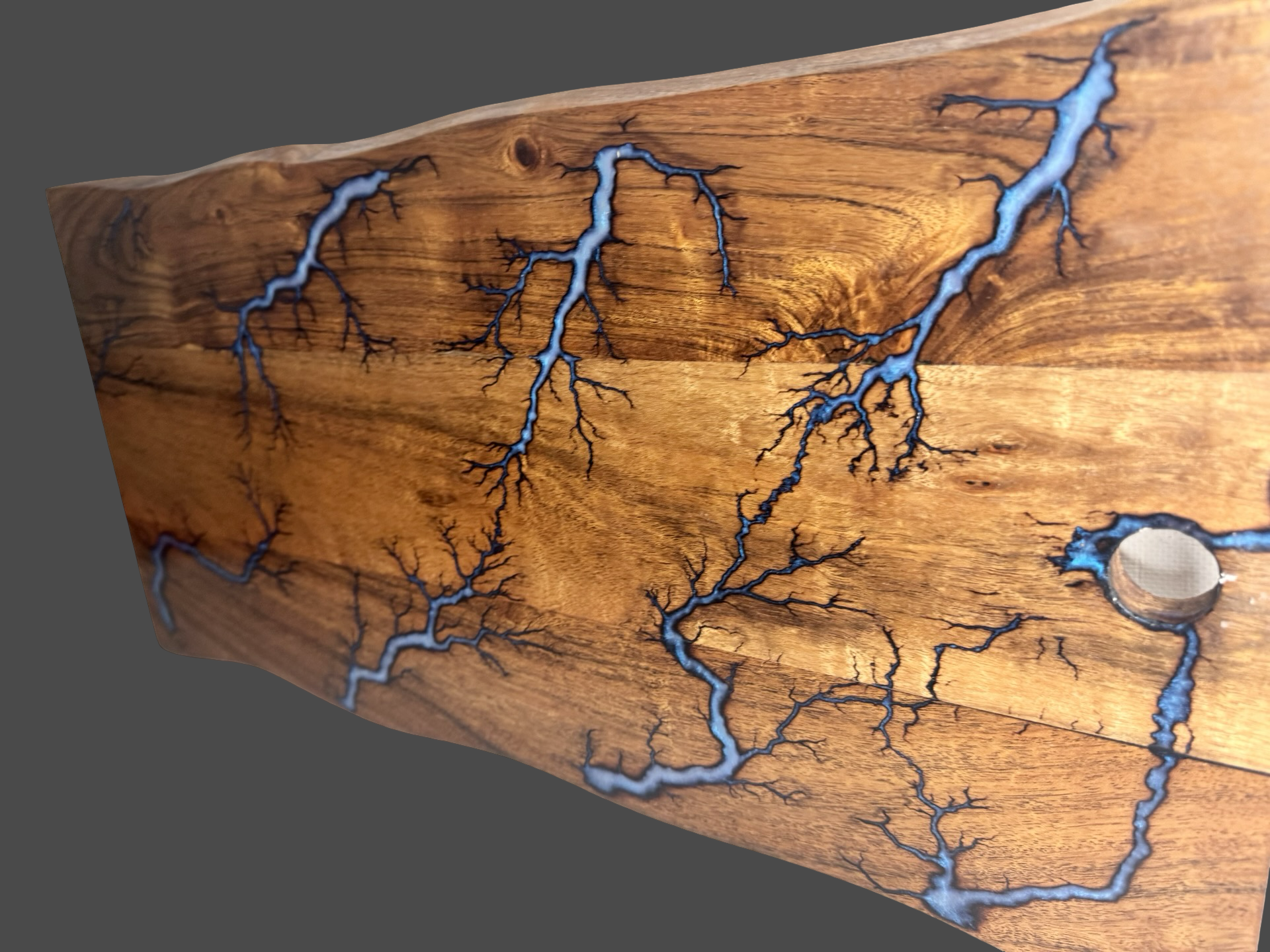 Fractal Flow Designs live edge resin board – one-of-a-kind charcuterie and grazing platter. Artisan resin inlay with natural timber edge. Perfect kitchenware gift board for entertaining, Australian-made