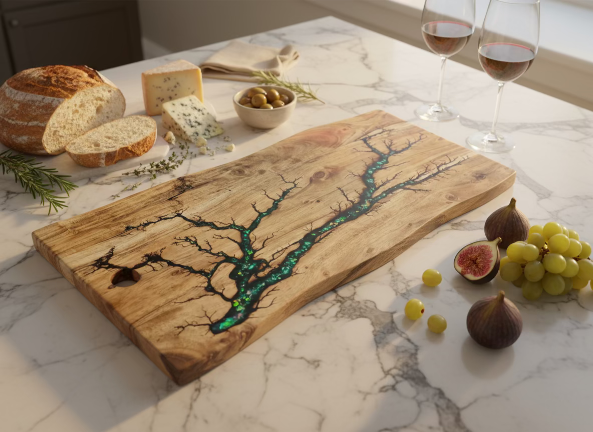 Australian resin boards by Fractal Flow Designs – live edge timber charcuterie and cheese board, East Gippsland Victoria artisan gift.