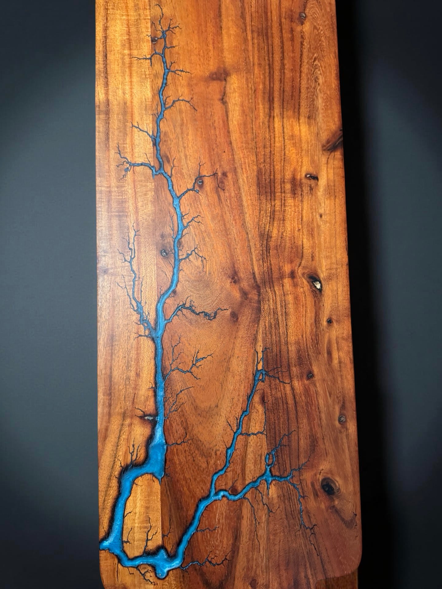 High end long resin board with electric resin artwork Australian made serving piece