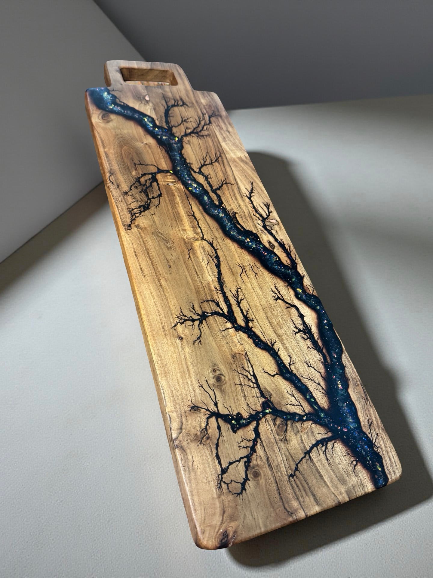 Premium long serving platter holographic resin shine, handcrafted in East Gippsland Australia