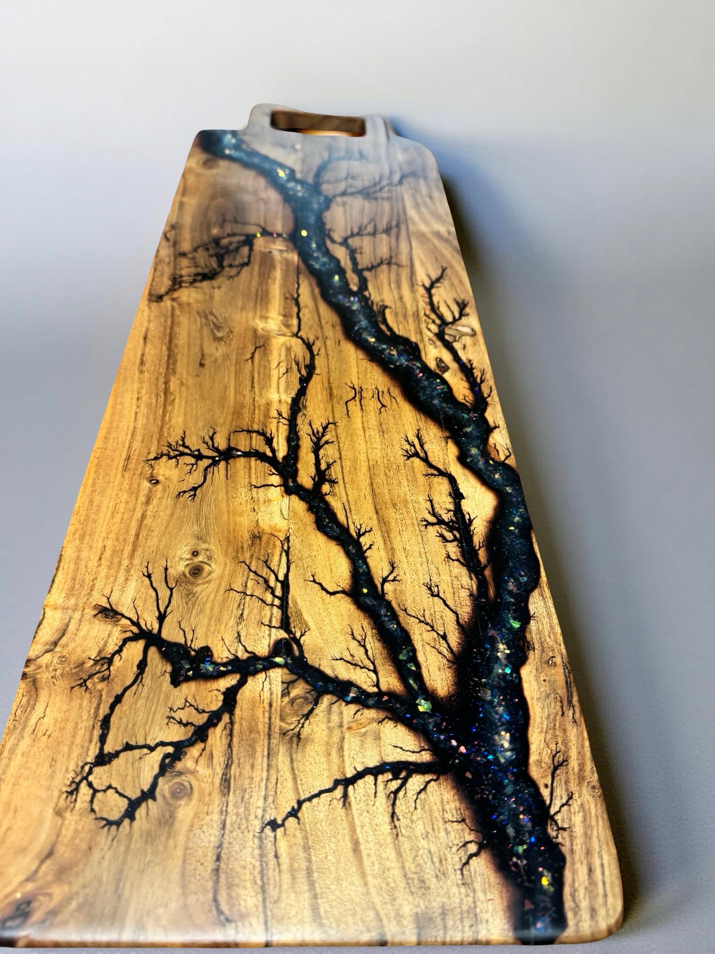 Holographic resin long serving platter, premium Australian resin boards, East Gippsland artisan