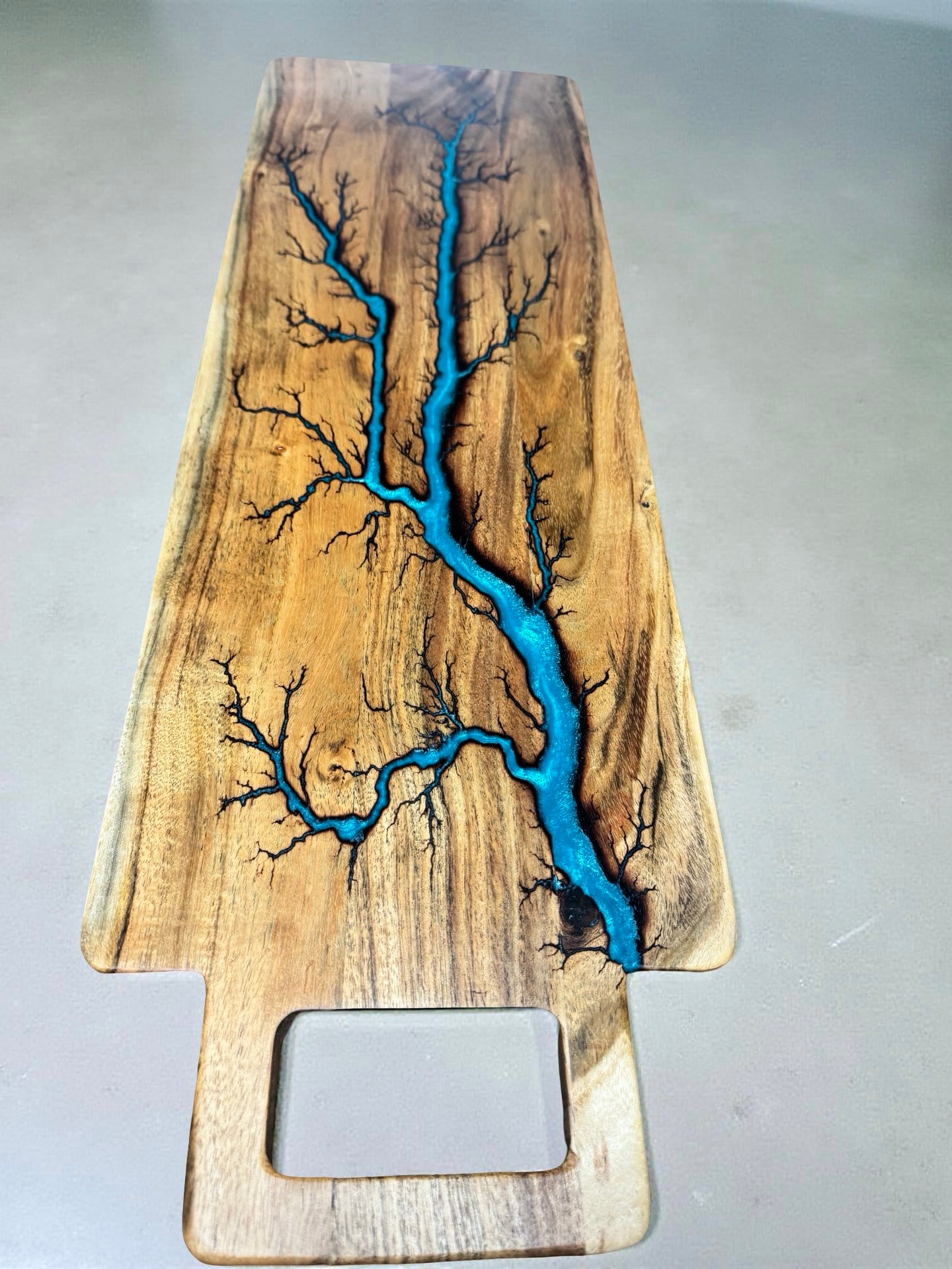 Lagoon blue resin long serving board, premium Australian resin boards, East Gippsland artisan