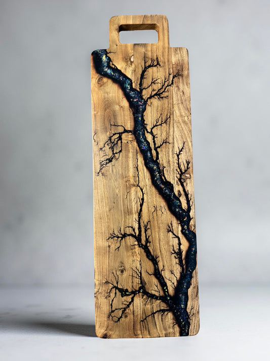 Holographic resin long grazing board, elegant Australian serving board handcrafted