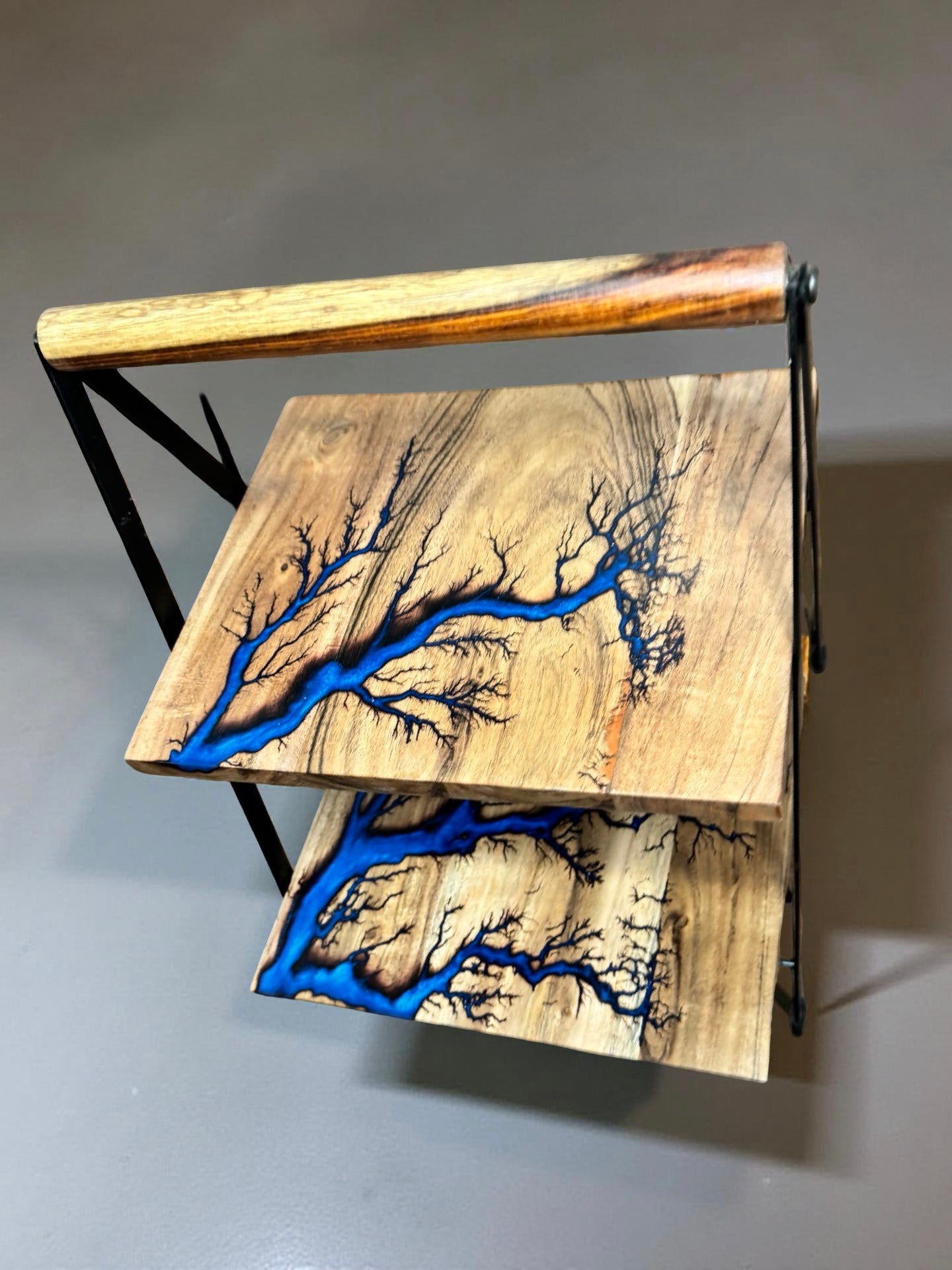 Luxury sapphire blue resin cake stand food safe resin timber board Fractal Flow Designs