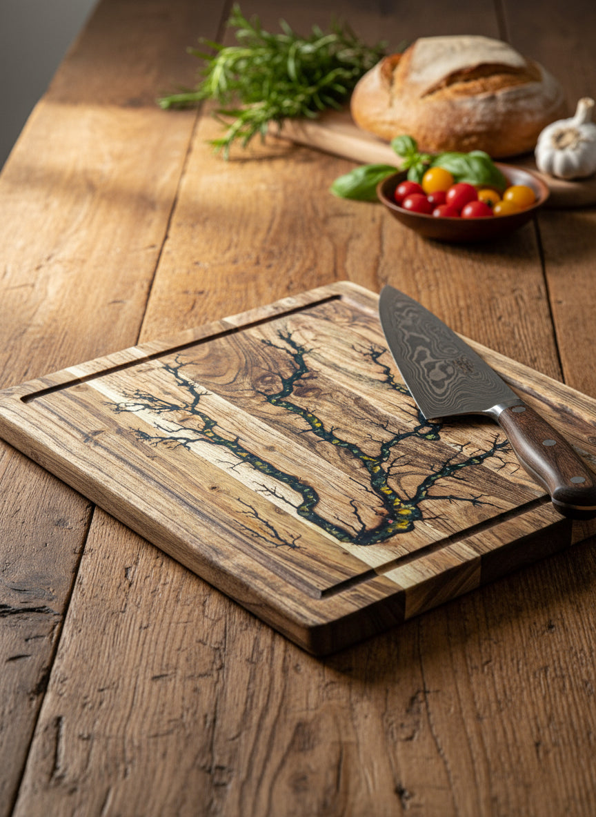 Premium resin and timber chopping board from Fractal Flow Designs — Australian kitchenware built for durability and design impact.