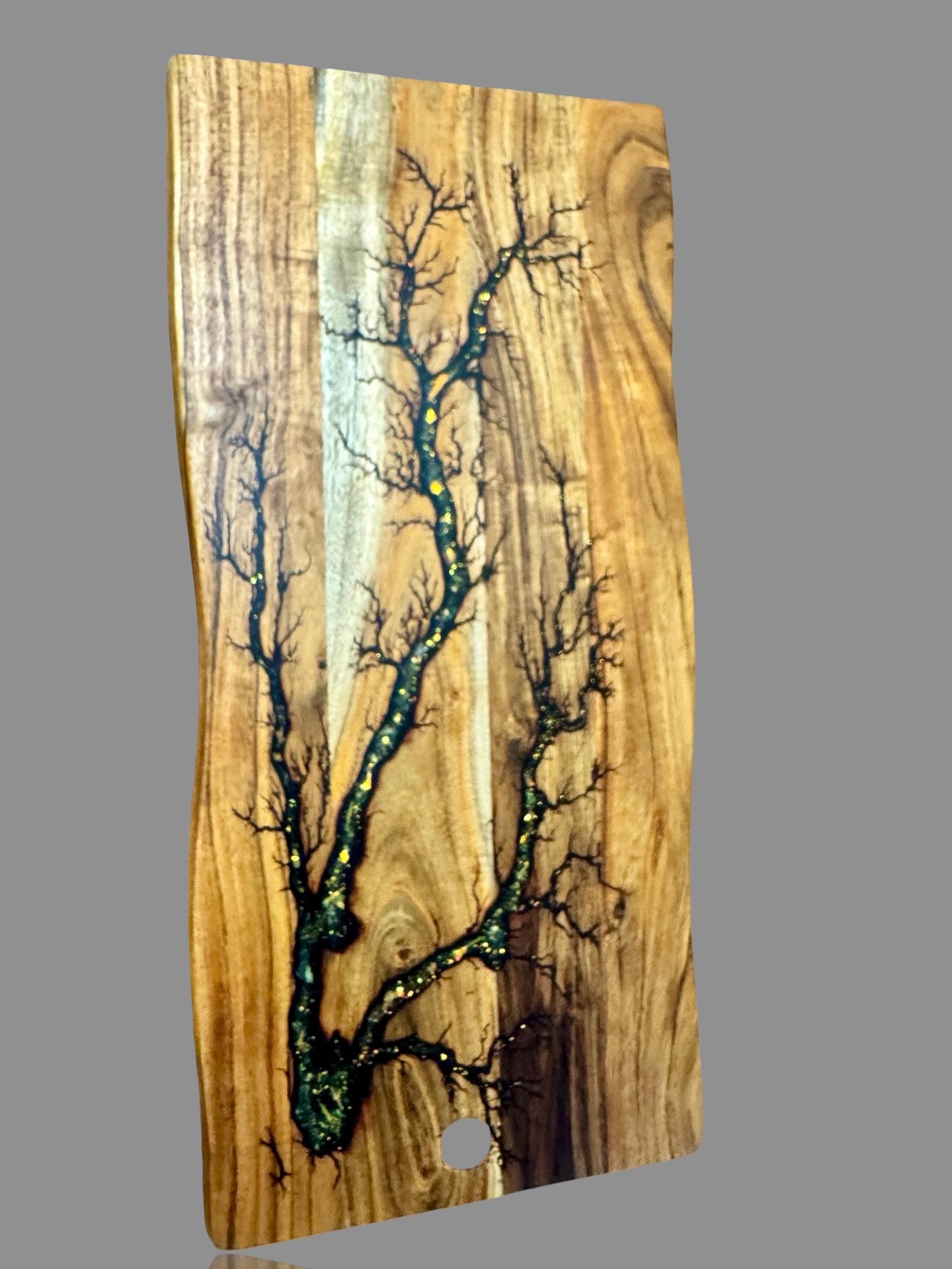 Handcrafted live edge resin charcuterie board by Fractal Flow Designs, Australian timber serving platter for cheese, grazing and entertaining, made in Bairnsdale Victoria