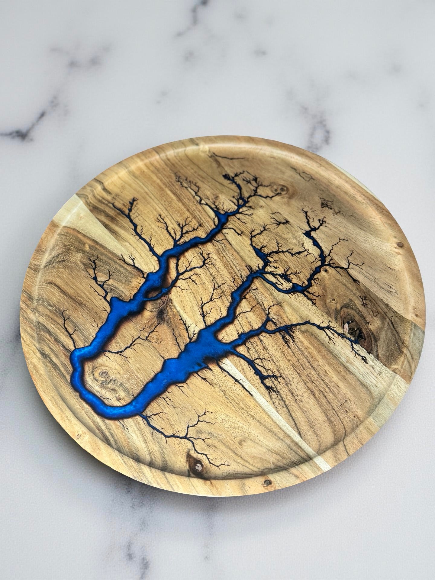 Sapphire blue resin art round serving tray luxury Australian resin boards