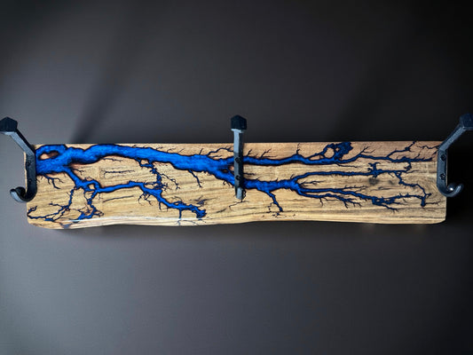 Elegant timber coat rack with resin feature, wall mounted décor