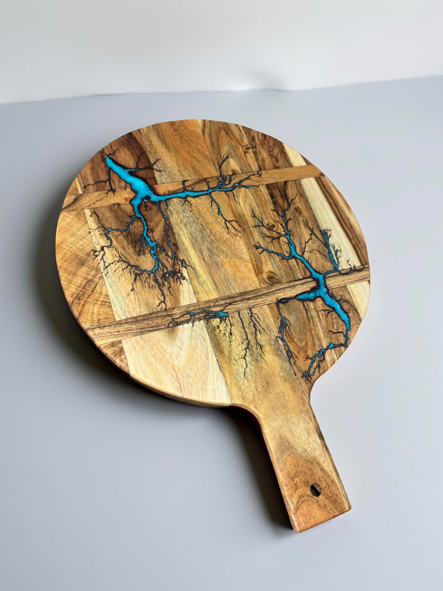 Premium lagoon blue resin cheese board round acacia paddle handcrafted electric resin boards australia