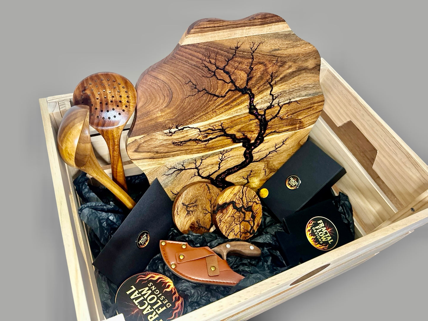 Delux Resin Cheese Board Gift Hamper – $225 Premium Grazing Box | Fractal Flow Designs - Resin Boards Australia