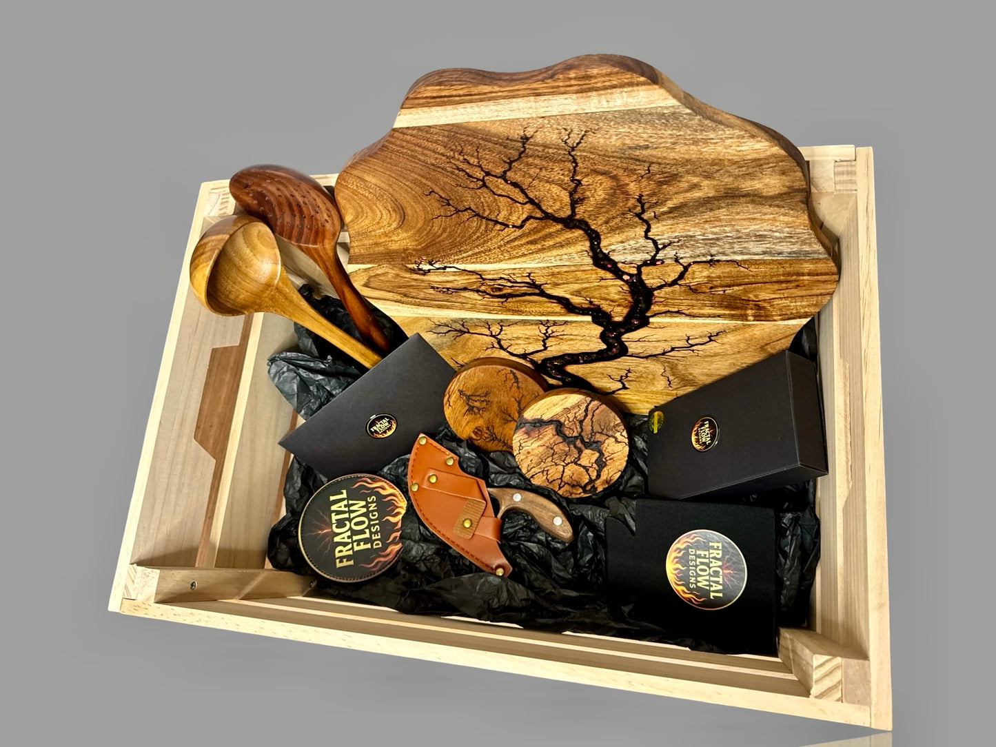 Delux Resin Cheese Board Gift Hamper – $225 Premium Grazing Box | Fractal Flow Designs - Resin Boards Australia