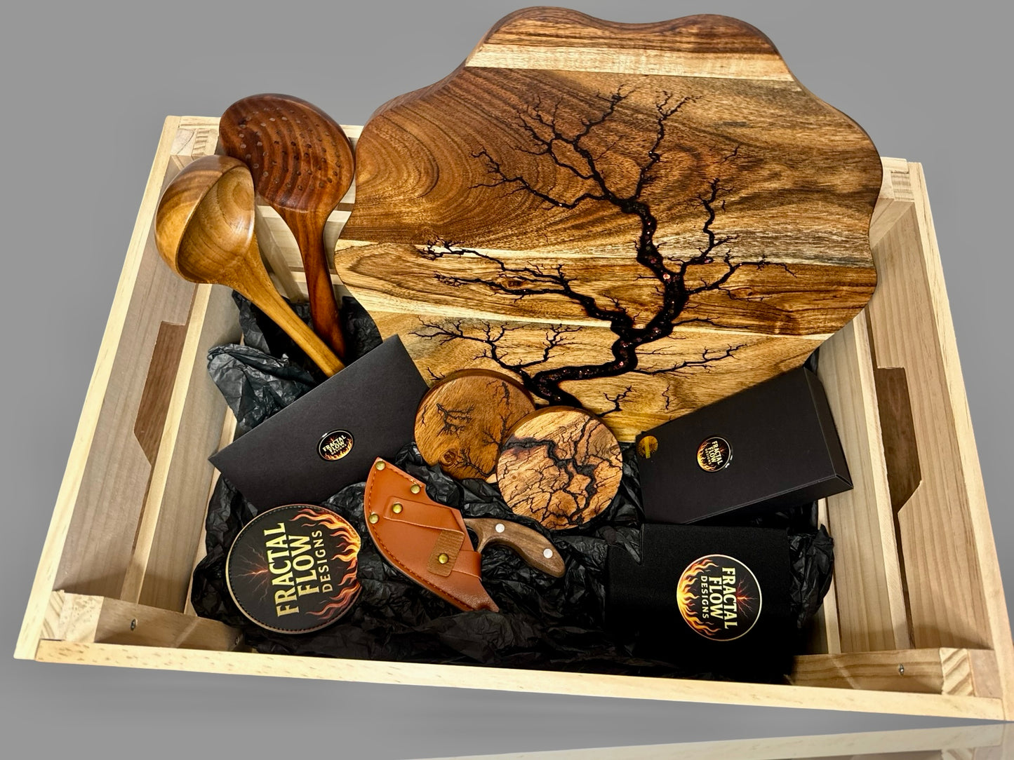 Delux Resin Cheese Board Gift Hamper – $225 Premium Grazing Box | Fractal Flow Designs - Resin Boards Australia
