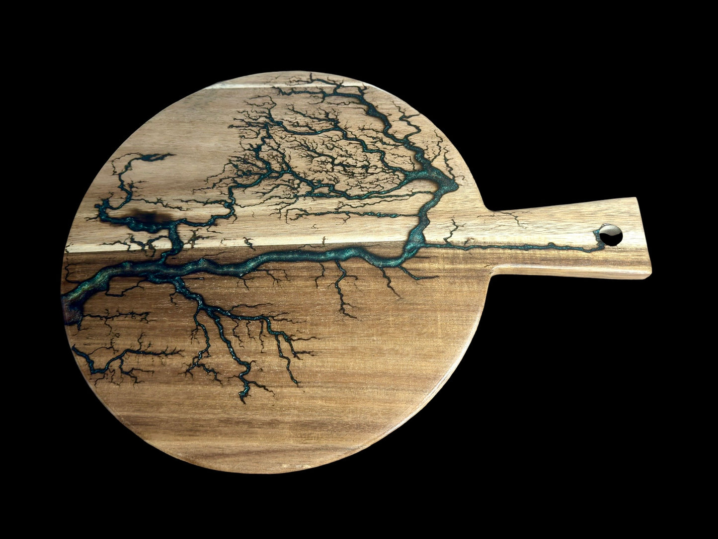 Cheese board with resin and fractal burning art handcrafted in East Gippsland Australia