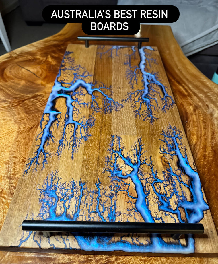 Premium resin serving board handcrafted by Fractal Flow Designs in Bairnsdale, Victoria – Australian-made timber & resin art, perfect for cheese, grazing, and entertaining.
