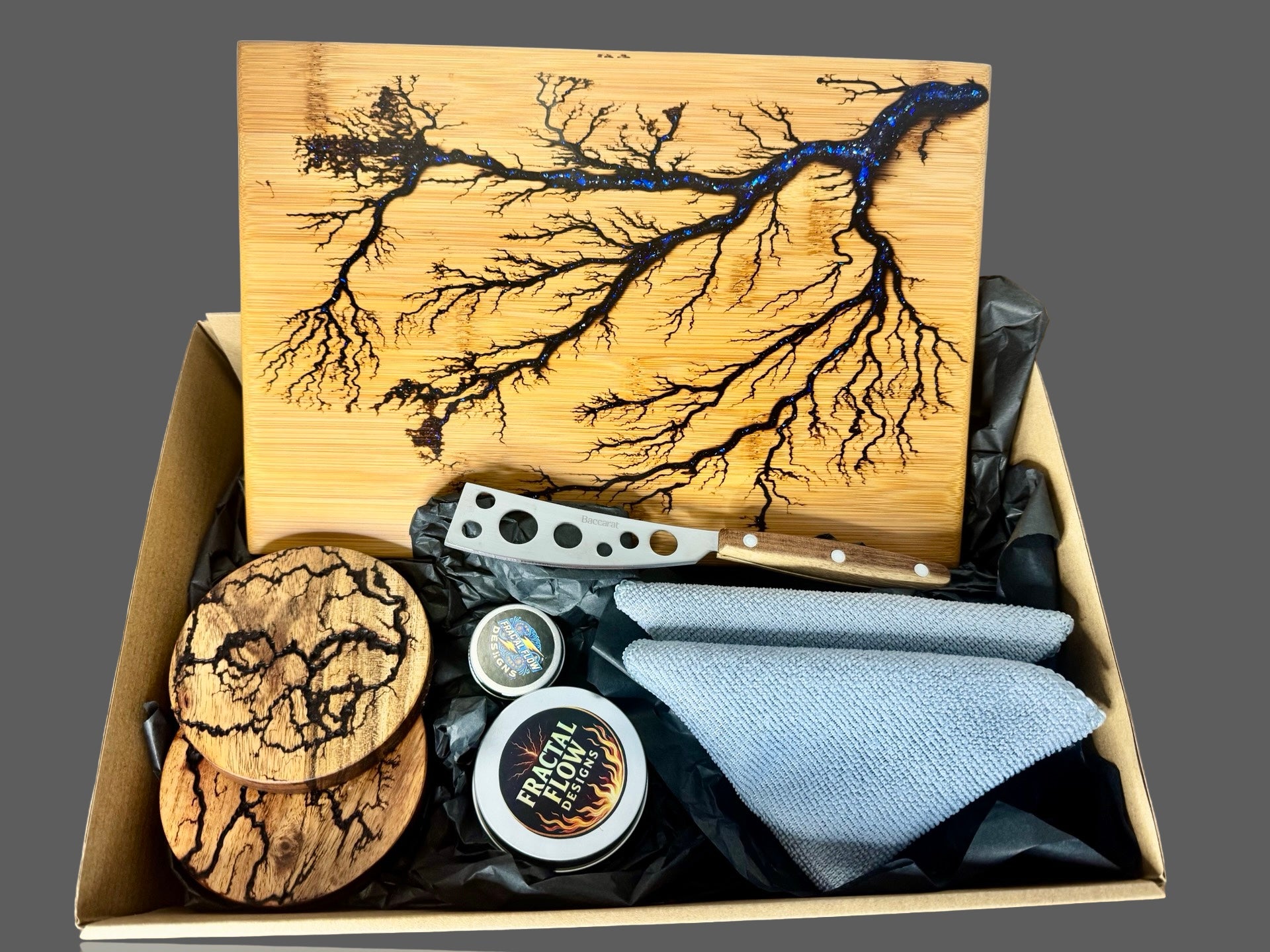 Cheese Lovers Gift Box by Fractal Flow Designs – premium resin serving board with artisan timber, handcrafted in Bairnsdale, Victoria, Australian-made and gift-ready
