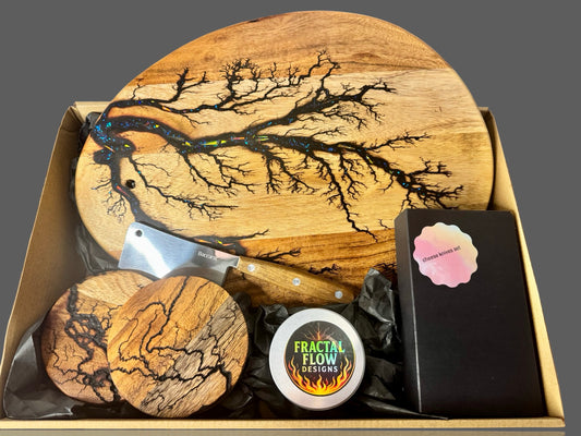 Fractal Flow Designs Cheese Lovers Gift Bundle – premium resin serving board with Australian timber, perfect for wine nights, housewarmings, and special gifts