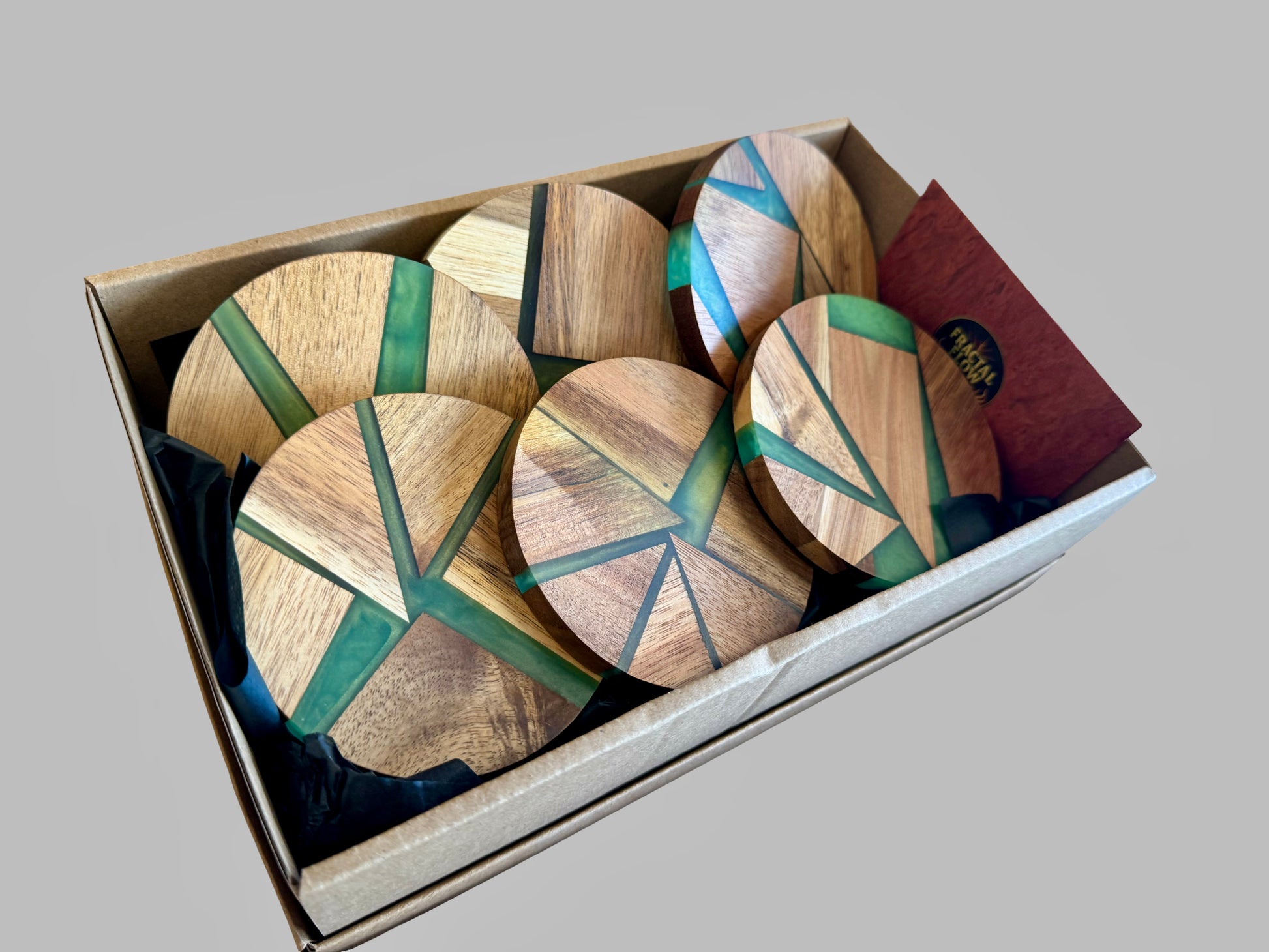 Fractal Flow Designs resin coasters, home décor accessory made from Australian timber