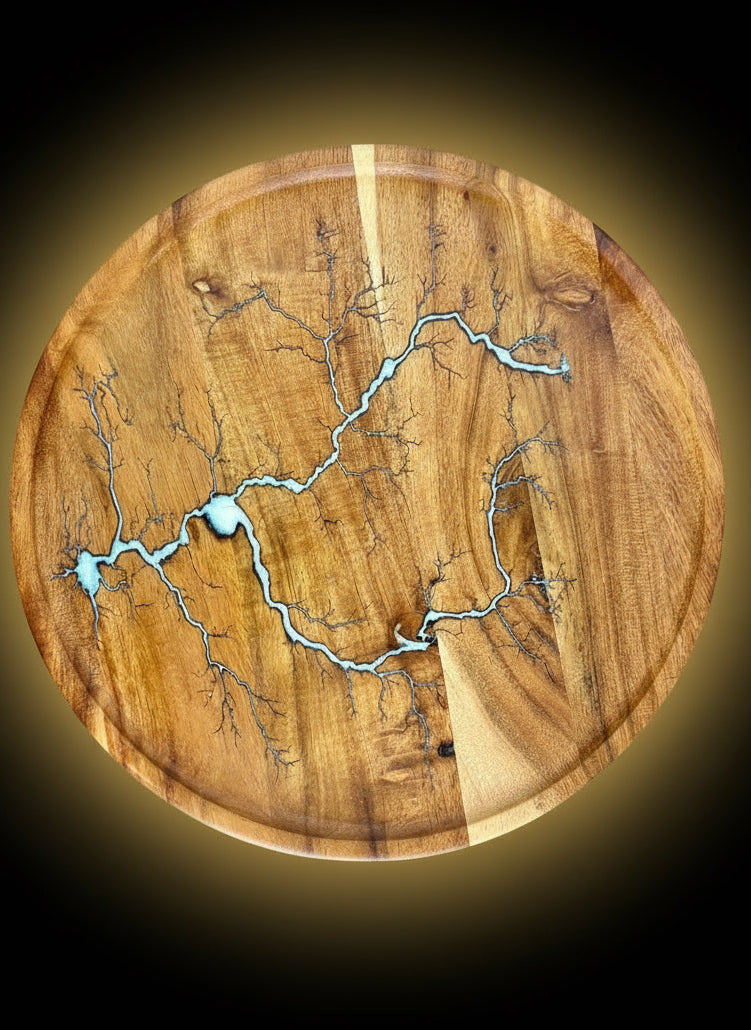 Resin and hardwood serving tray handmade in Victoria by Fractal Flow Designs — luxury Australian resin board built for function and style