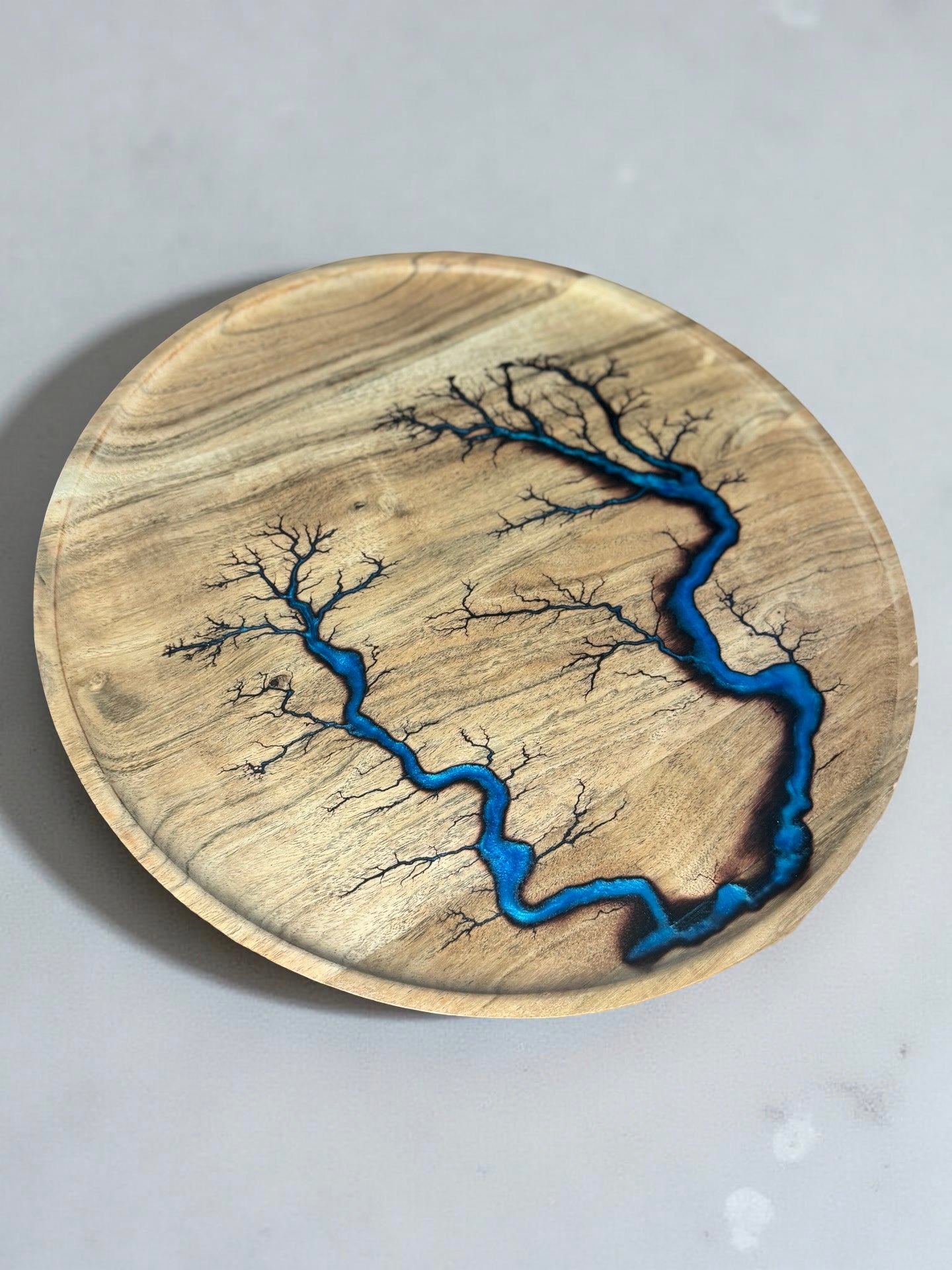 Handcrafted sky blue round resin tray premium Australian resin boards East Gippsland