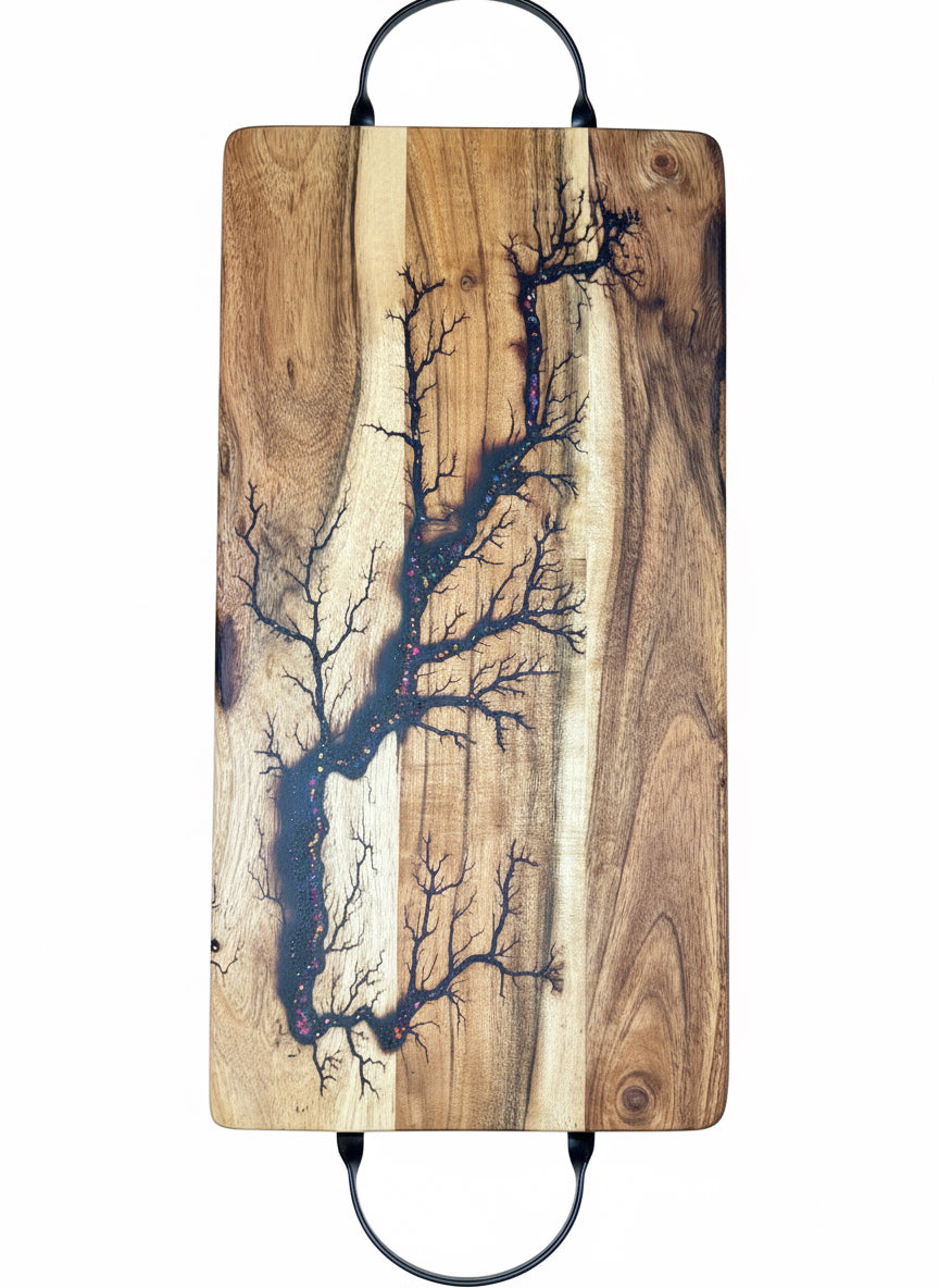 Australian-made live edge serving and grazing board – resin artistry by Fractal Flow Designs, premium charcuterie platter for entertaining and special occasions