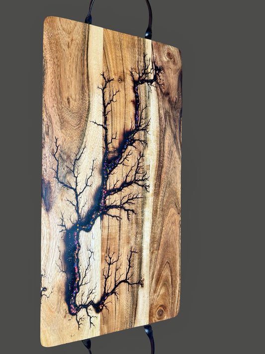 Australian-made live edge serving and grazing board – resin artistry by Fractal Flow Designs, premium charcuterie platter for entertaining and special occasions