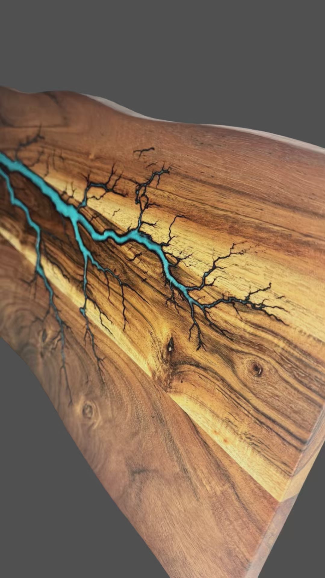 A fractal flow designs product video of a Large live edge grazing board – epoxy resin and wood fusion with bold fractal burn pattern, made in Victoria, Australia.