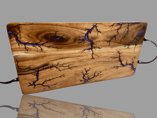 Resin serving board handmade by Fractal Flow Designs in Bairnsdale, Victoria. Premium Australian hardwood with fractal burning detail, ideal as a grazing platter, cheese board, or charcuterie tray. Perfect wedding, anniversary, or housewarming gift